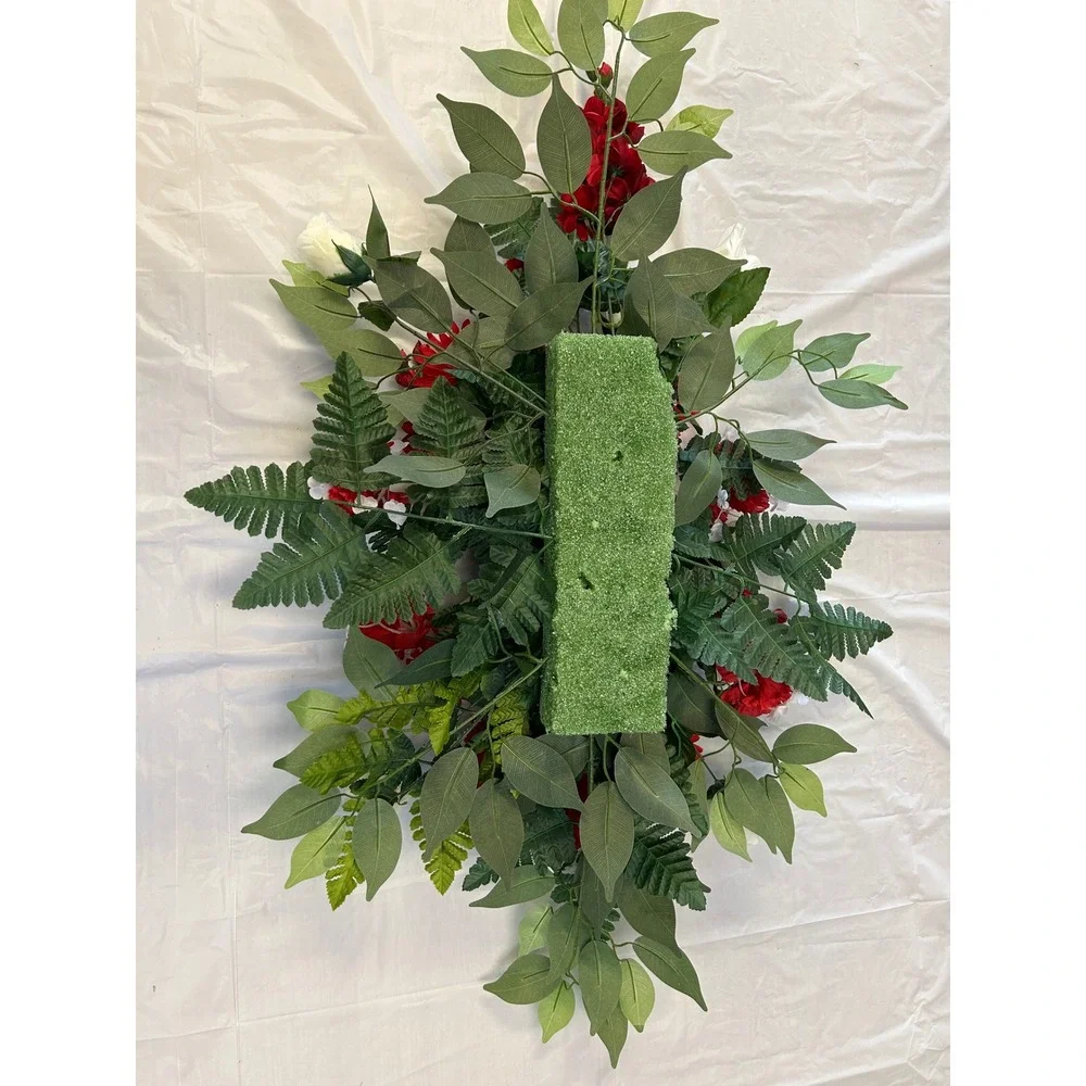 Red White Silk Floral Arrangement Gerbera Daisy Rose Centerpiece Swag 36 Inch